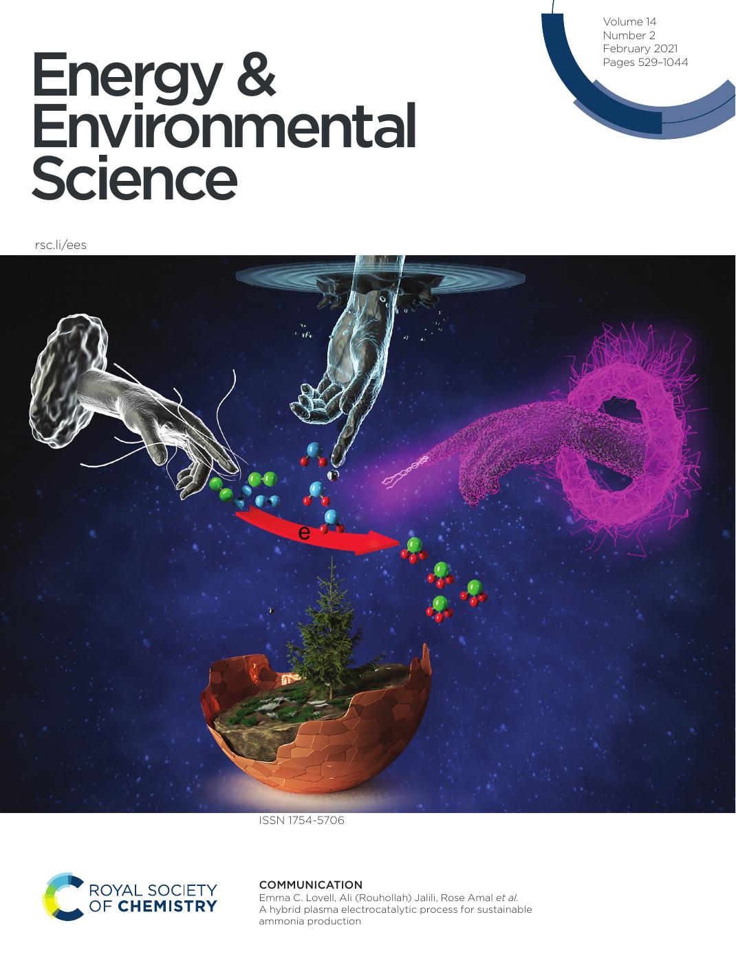Energy & Environmental Science cover: Hybrid plasma–electrocatalysis